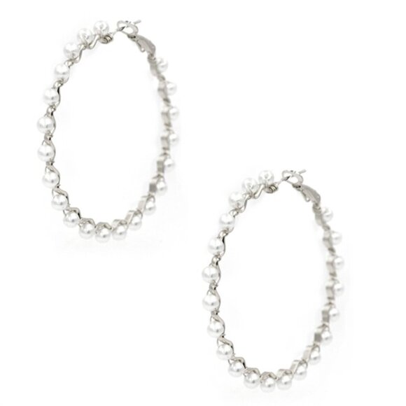 New PEARL STUDDED HOOP EARRING - Picture 1 of 2